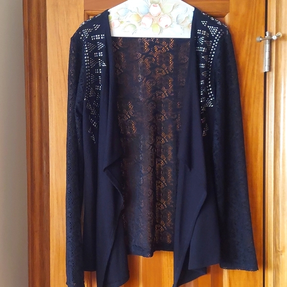 🆕 Docal Beautiful Lace Silver Studded Black Jacket, Size Large - Picture 5 of 10